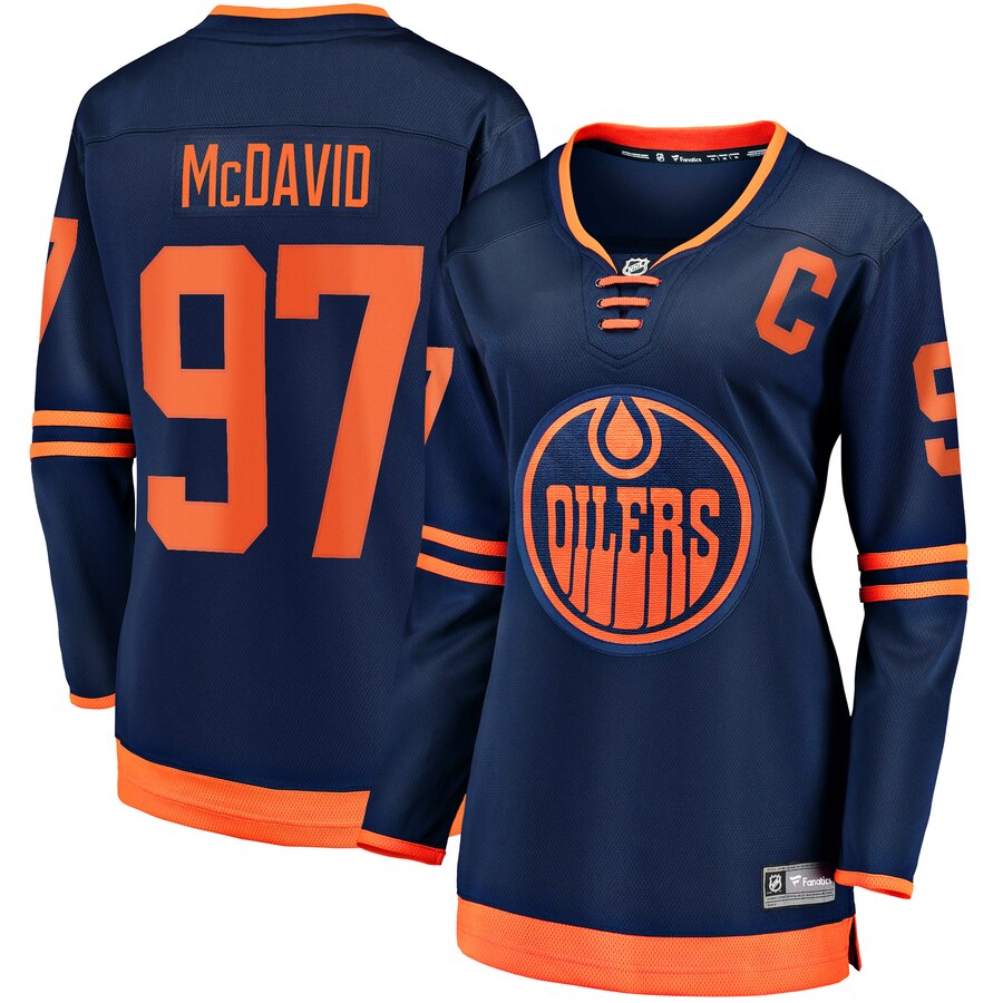 Women Edmonton Oilers 97 Connor McDavid Blue Home Stitched NHL Jersey